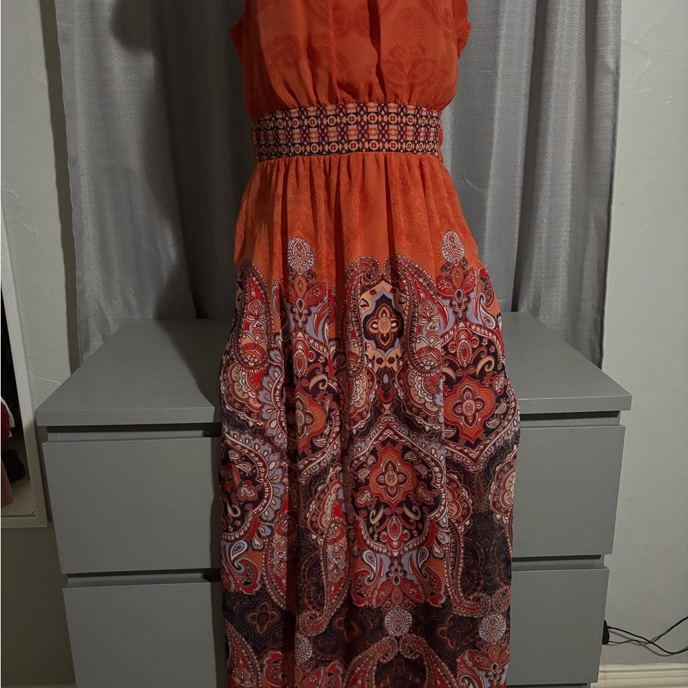 Enfocus Studio Orange Paisley Maxi Dress with Smocked Waist